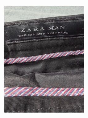 Zara Man Black Dress Pants with Red and Blue Stripe Detail 31x32